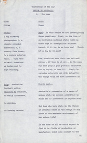Document - Script, Robin Boyd, University of the Air. Design in Australia 2. The home, 1964