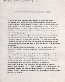 Document - Script, Robin Boyd, The Flying Dogtor and The Snowy Mountain's Secret. Adventure No. 6, The Lake Monsters, Episodes 44-52, 1963