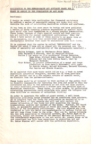 Document, Mark Strizic, Application to the Commonwealth Art Advisory Board for a Grant to Assist in the Publication of Art Books, c. 1970