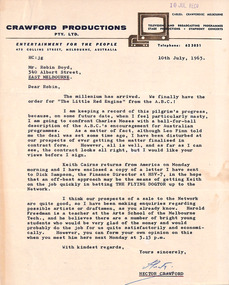 Letter, Hector Crawford, Letter from Hector Crawford to Robin Boyd, 10.07.1963