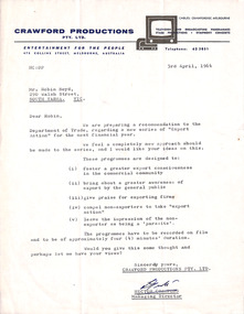 Letter, Hector Crawford (Crawford Productions) to Robin Boyd, 03.04.1964