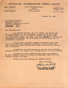 Letter, Correspondence between Crawford and Australian Consolidated Press, Nov and Dec 1963
