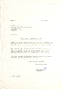 Letter, Peter Ryan, Melbourne University Press to Penguin, 16.05.1977
