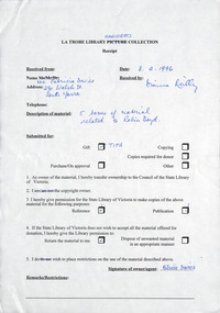 Document - Receipt, La Trobe Library Manuscripts Collections, 08.02.1996