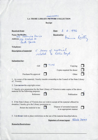 Document - Receipt, La Trobe Library Manuscripts Collections, 08.02.1996