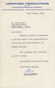 Letter, Hector Crawford, Hector Crawford to Robin Boyd, 12.02.1964