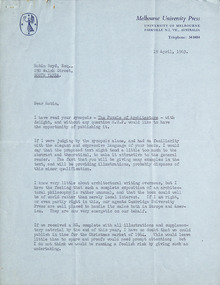 Letter, Peter Ryan, Peter Ryan to Robin Boyd, 19.04.1963