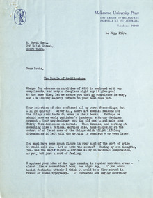 Letter, Peter Ryan, Peter Ryan to Robin Boyd, 14.05.1963