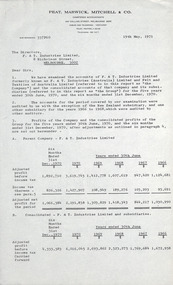 Document, Peat, Marwick, Mitchell and Co, F&T Industries financial and corporate details, 19.05.1971