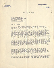 Letter, NS Norway, NS Norway to Robin Boyd, 07.08.1959