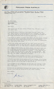 Letter, Andrew Fabinyi, Andrew Fabinyi (Pergamon Press) to Robin Boyd, 25.03.1970