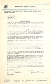 Letter, Sandra Forbes, Sandra Forbes (Pergamon Press) to Robin Boyd, 04.05.1970