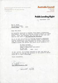 Letter, Australia Council, Australia Council to Patricia Davies, 13.09.1979