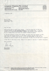 Letter, Longman Cheshire, Longman Cheshire to Patricia Boyd, 06.09.1980
