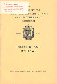 Booklet, The Royal Society for Arts, Manufactures and Commerce, Charter of Bye-Laws