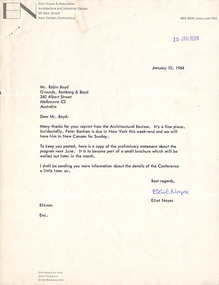Letter, Eliot Noyes, Eliot Noyes to Robin Boyd, 10.01.1964