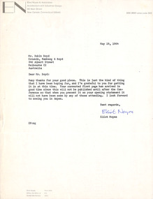 Letter, Eliot Noyes, Eliot Noyes to Robin Boyd, 19.05.1964