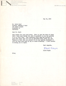 Letter, Eliot Noyes, Eliot Noyes to Robin Boyd, 19.05.1964