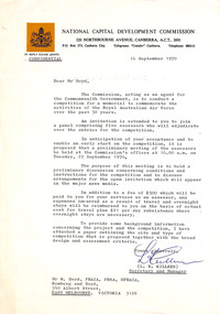 Letter, National Capital Development Commission, 14.09.1970