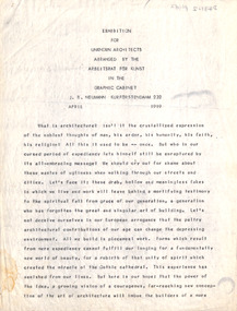 Article, Walter Gropius, Exhibition for Unknown Architects, April 1919