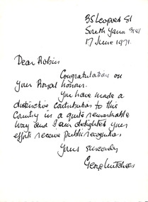 Letter, George Leutchees, George Leutchees to Robin Boyd, 17.06.1971