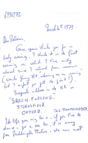 Letter - Note, John in Albert Park, 4.3.1979