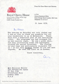 Letter, Sir Claus Moser, 21.06.1976