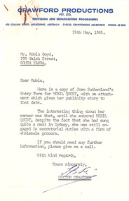 Letter, Hector Crawford, Hector Crawford to Robin Boyd, 25.05.1965