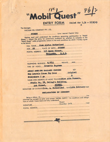 Document, Joan Sutherland, Mobile Quest Entry Form, 1949