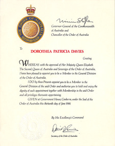 Certificate, Honours and Awards, 1988
