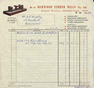 Document - Invoice, Burwood Timber Mills, 1958