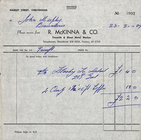 Document - Invoice, R. McKinna and Co, 1958-1959