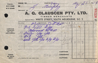 Document - Invoice, A G Clauscen, 1958-1959