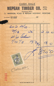 Document - Invoice, Nepean Timber, c. 1958
