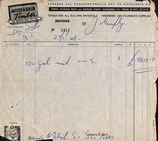 Document - Invoice, Moorabbin Timber, 1959