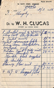 Document - Invoice, W H Clucas, 1958