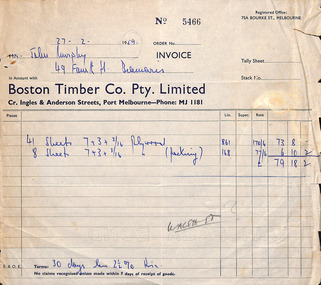 Document - Invoice, Boston Timber Co, 1959
