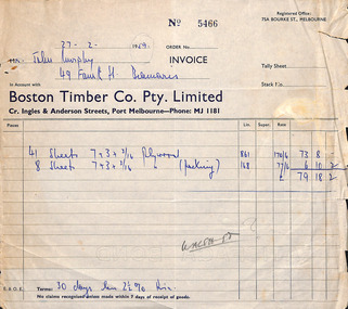Document - Invoice, Boston Timber Co, 1959