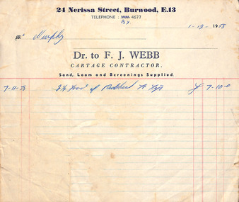 Document - Invoice, F J Webb, 1958