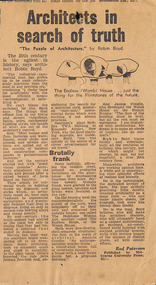 Newspaper - Clipping, Rod Paterson, Architects in search of truth, c. 1965