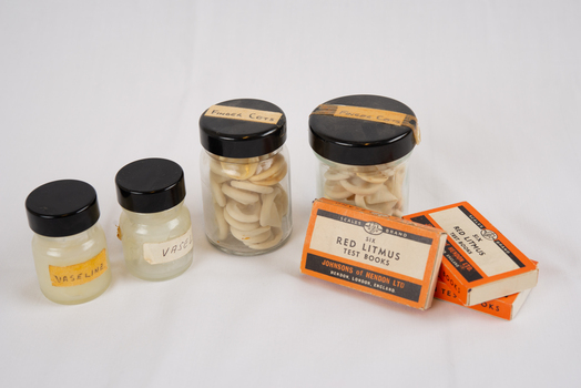Vaseline x 2, Finger Cots x 2 Jars, Litmus Paper x 3