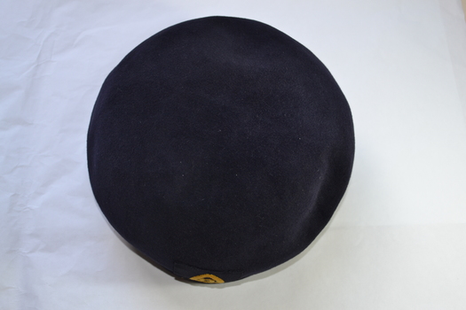 top view of blue wool beret
