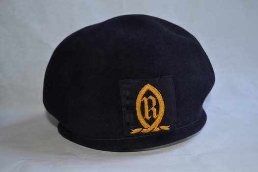 front view of blue wool beret