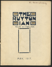 Magazine, Ruyton Girls' School, The Ruytonian, 1917