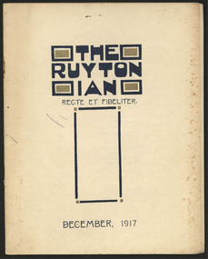 Magazine, Ruyton Girls' School, The Ruytonian, 1917