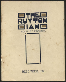 Magazine, Ruyton Girls' School, The Ruytonian, 1921