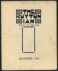 Magazine, Ruyton Girls' School, The Ruytonian, 1923