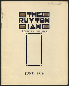 Magazine, Ruyton Girls' School, The Ruytonian, 1929