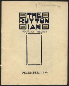 Magazine, Ruyton Girls' School, The Ruytonian, 1930
