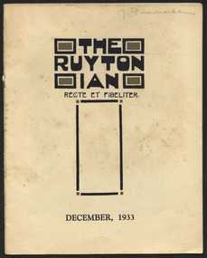 Magazine, Ruyton Girls' School, The Ruytonian, 1933